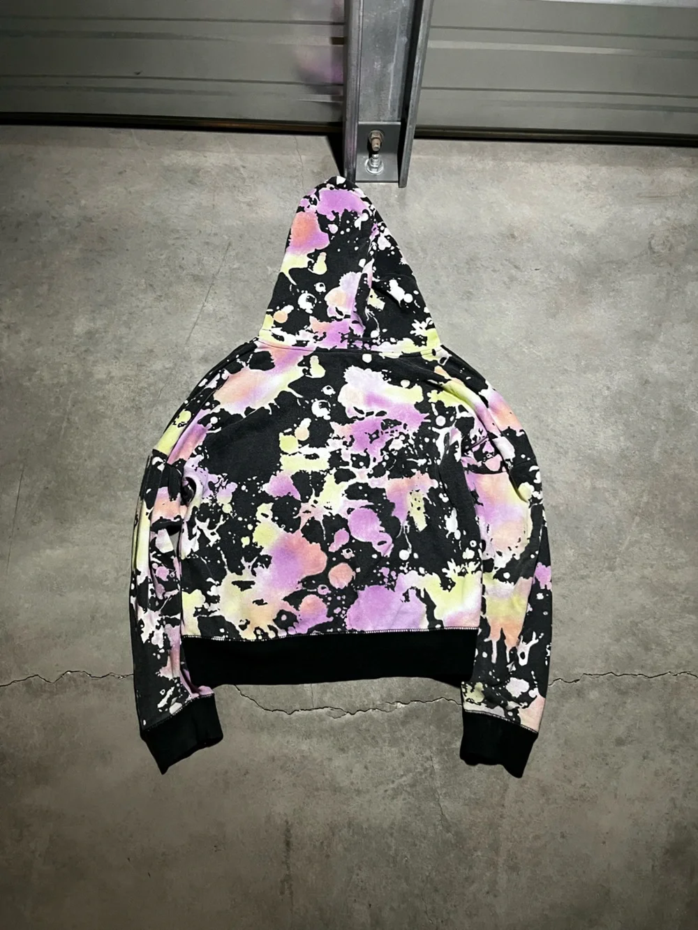 Justice Black Hoodie with Pink and Light Green Splatter
